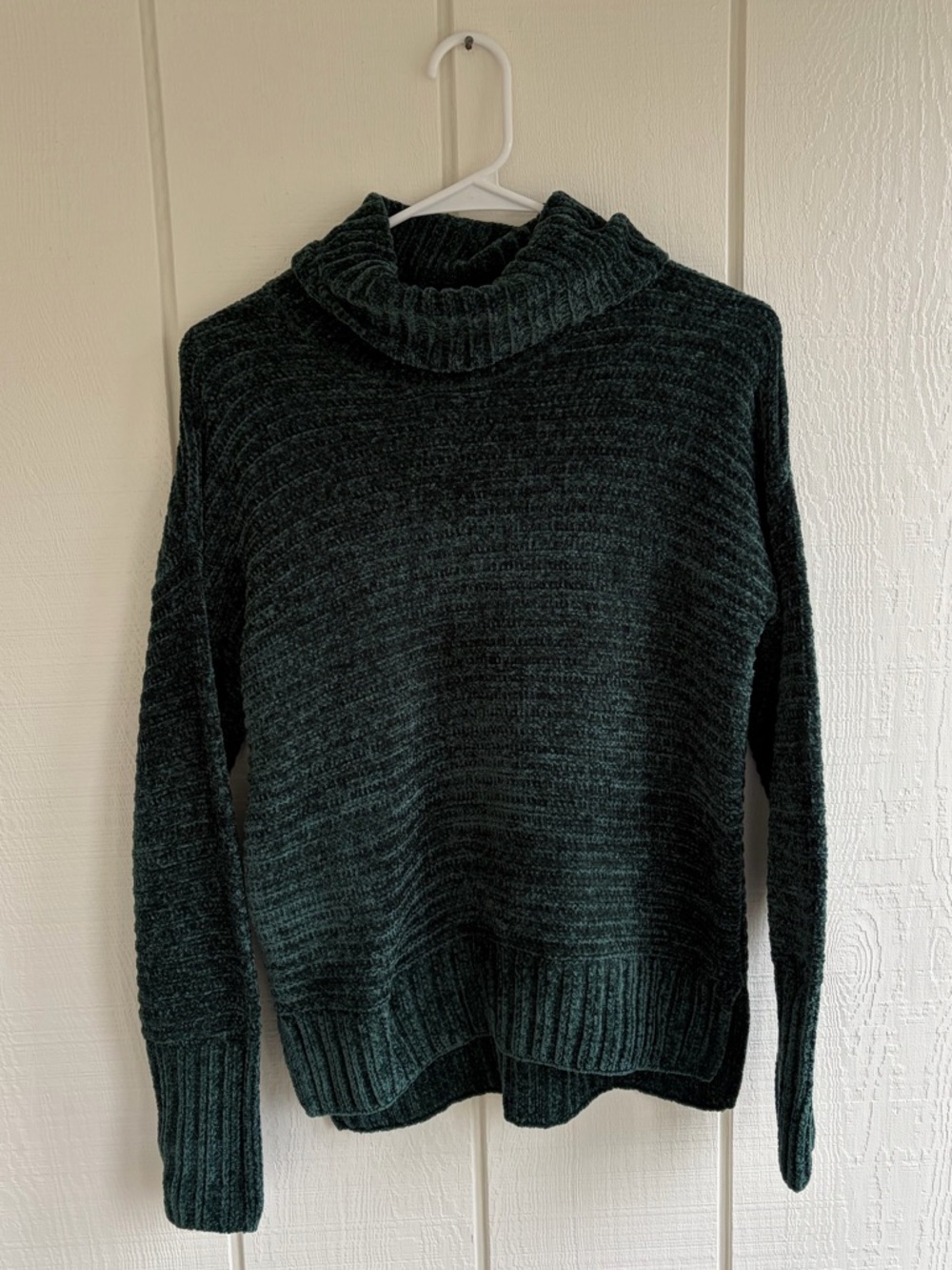 Pink Rose Dark Green Ribbed Cowl Neck Sweater